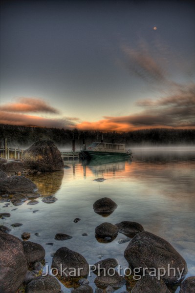 Overland_Track_20090212_782_3_4_5_6.jpg - Jetty in dawn light at Lake St Clair, Tasmania